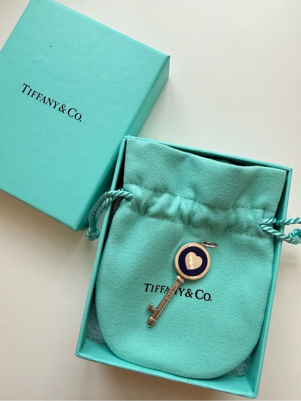Tiffany & Co. Enamel Heart Key Charm in Navy 925 Silver